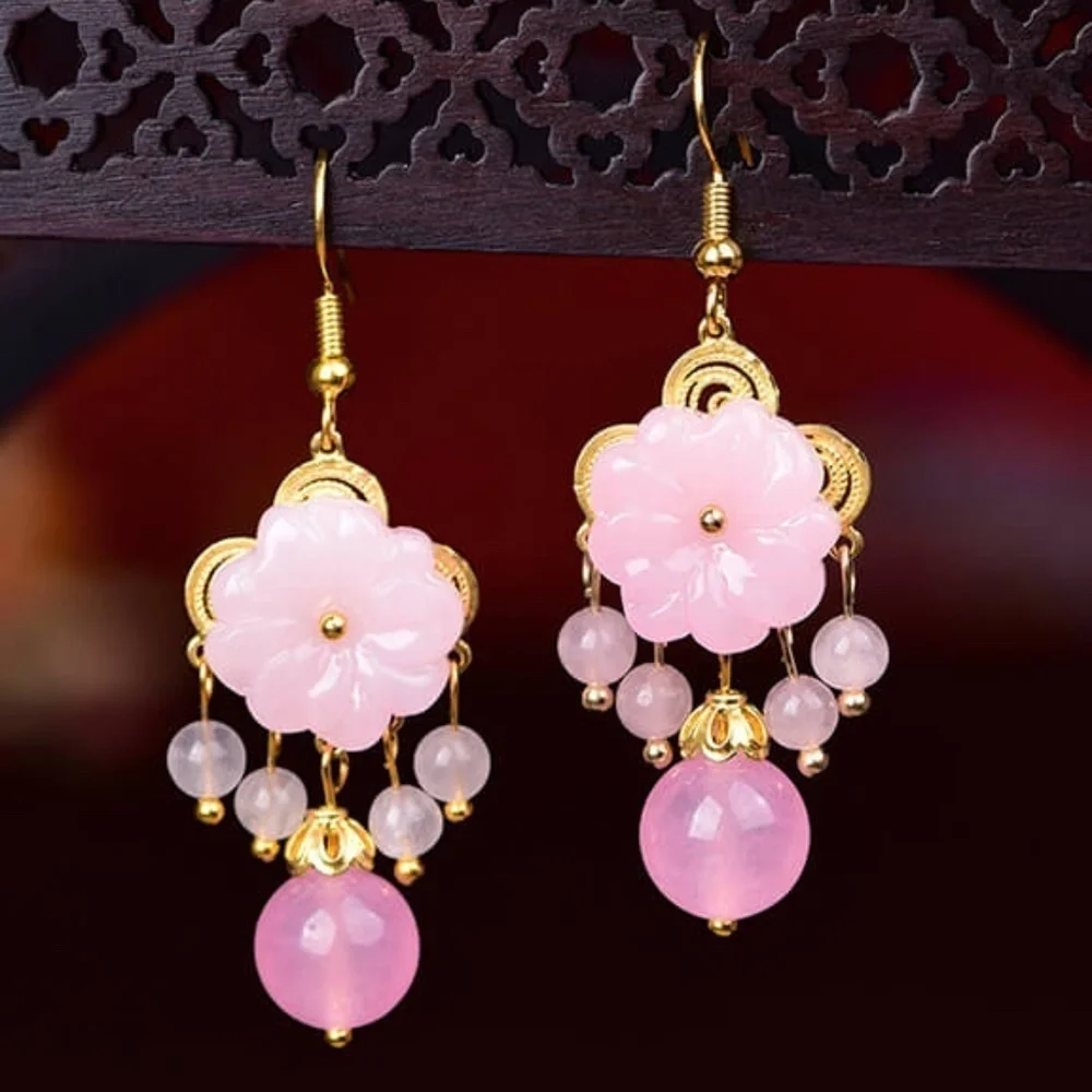 *CHAYA* Gold x Pink Retro Flower Shaped Fashion Earrings